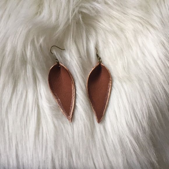 Jewelry - Leather leaf earrings! One of a kind!